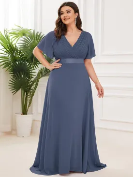 Monica | Plus Size Simple Empire Waist Flutter Sleeve Evening Dress