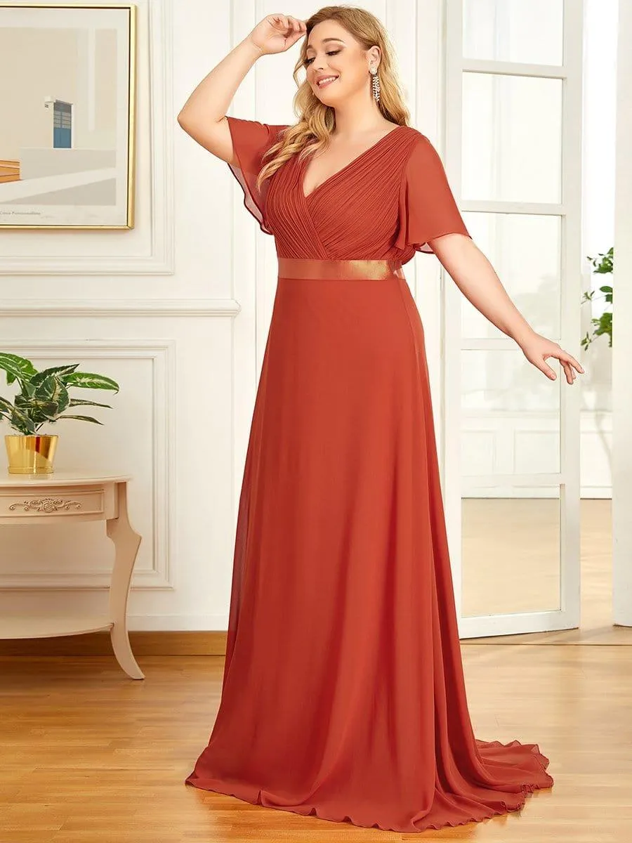 Monica | Plus Size Simple Empire Waist Flutter Sleeve Evening Dress