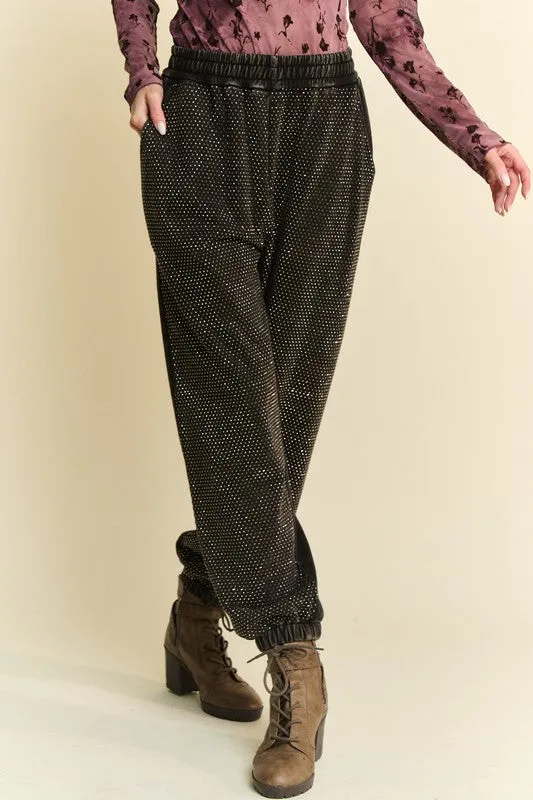 MQTIME  -  Rhinestone Elastic Waist Joggers