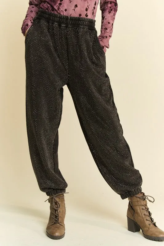 MQTIME  -  Rhinestone Elastic Waist Joggers