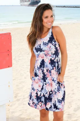 Navy Floral Midi Dress