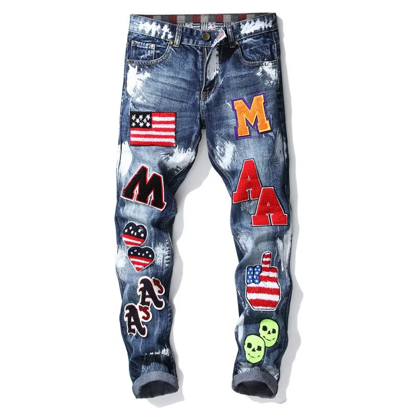 New Fashion  AUTUMN Spring Hole Jeans Men's Ripped Skinny Biker Destroyed Denim Trousers