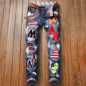 New Fashion  AUTUMN Spring Hole Jeans Men's Ripped Skinny Biker Destroyed Denim Trousers