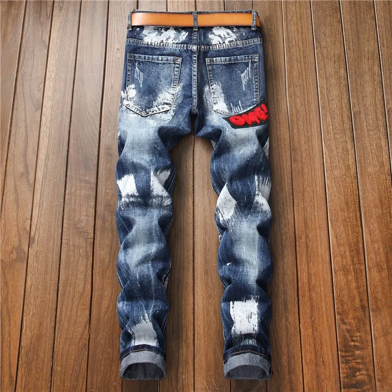 New Fashion  AUTUMN Spring Hole Jeans Men's Ripped Skinny Biker Destroyed Denim Trousers