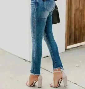 Newest Hot Women Stretch Ripped Distressed Skinny High Waist Denim Pants Shredded Jeans Trousers
