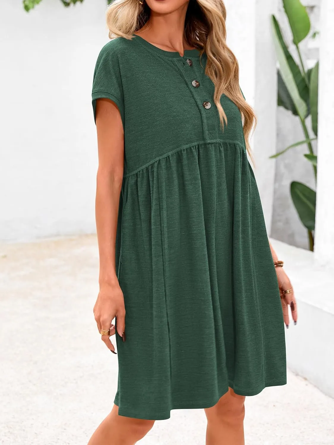 NOLLSOM Women's Summer Dresses 2025 Cap Sleeves Button Down Solid Oversized Short Dress Tshirt Mini Dress with Pockets