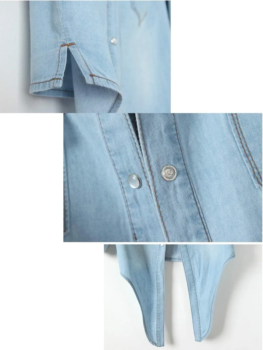 Omoone Women's 3/4 Sleeve Denim Crop Top Tie Knot Shirt Cardigan