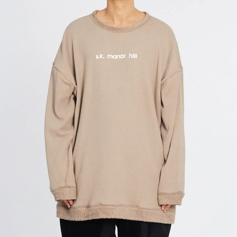 Oversized Reversible Pile Crewneck Sweatshirt - Taupe