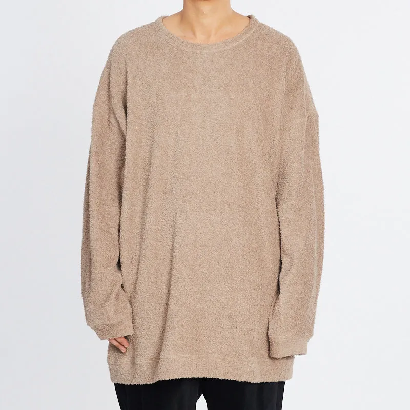 Oversized Reversible Pile Crewneck Sweatshirt - Taupe