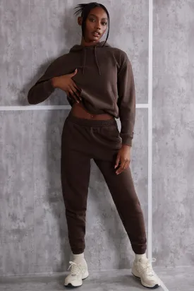 Petite High Waist Cuffed Joggers in Brown