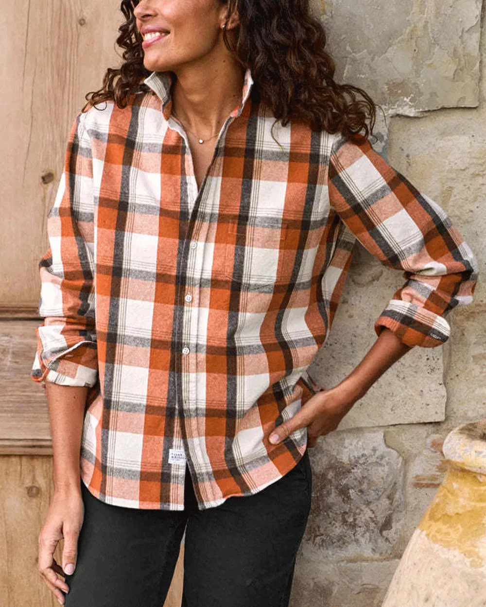 Pumpkin Brown Plaid Relaxed Button Up Shirt