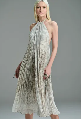 Python Pleated Midi Dress