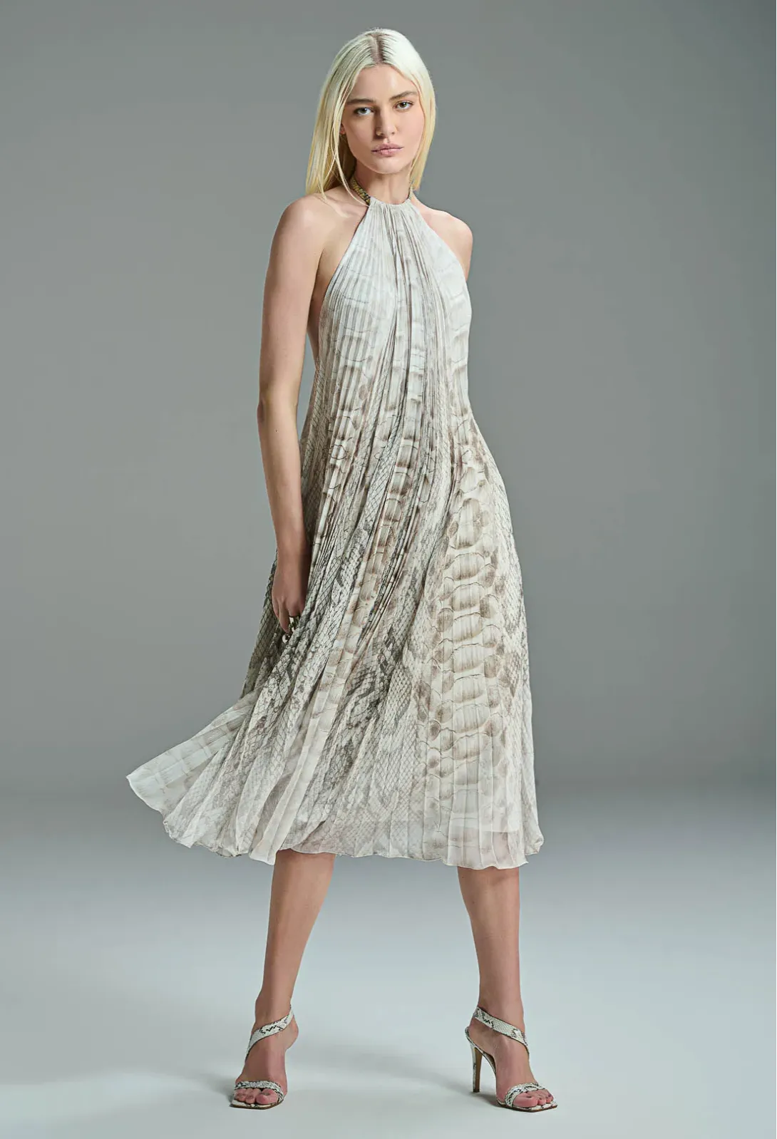 Python Pleated Midi Dress