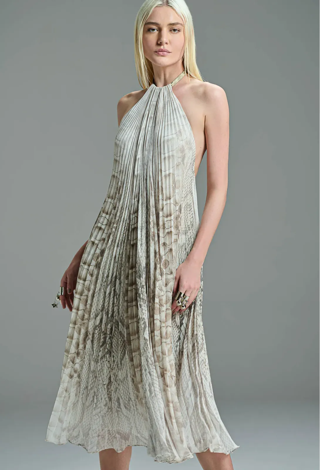 Python Pleated Midi Dress