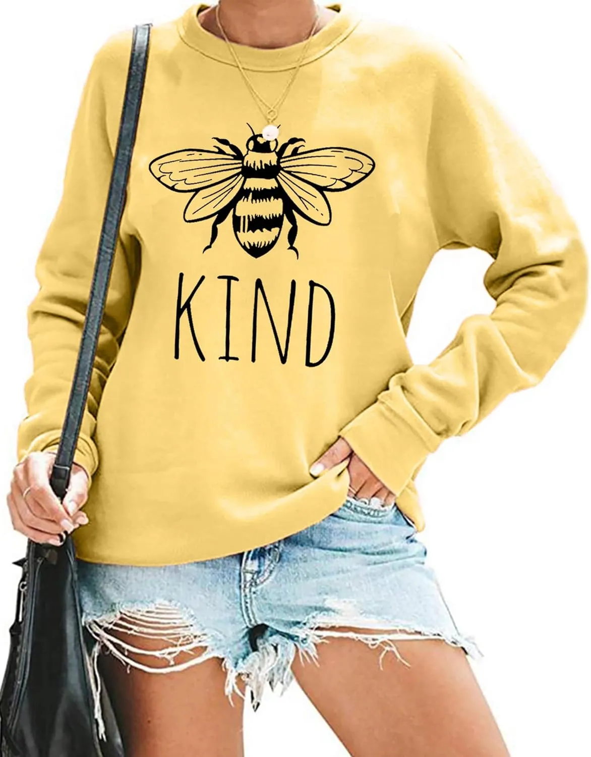 QYZ-Top Women's Bee Kind Saying Graphic Sweatshirts Ladies Inspirational Teacher Fall Casual Pullover Tops