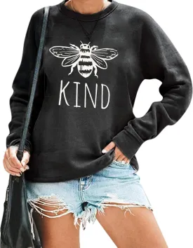 QYZ-Top Women's Bee Kind Saying Graphic Sweatshirts Ladies Inspirational Teacher Fall Casual Pullover Tops