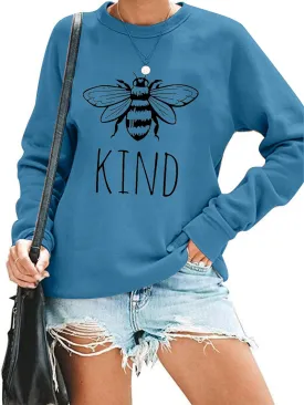 QYZ-Top Women's Bee Kind Saying Graphic Sweatshirts Ladies Inspirational Teacher Fall Casual Pullover Tops
