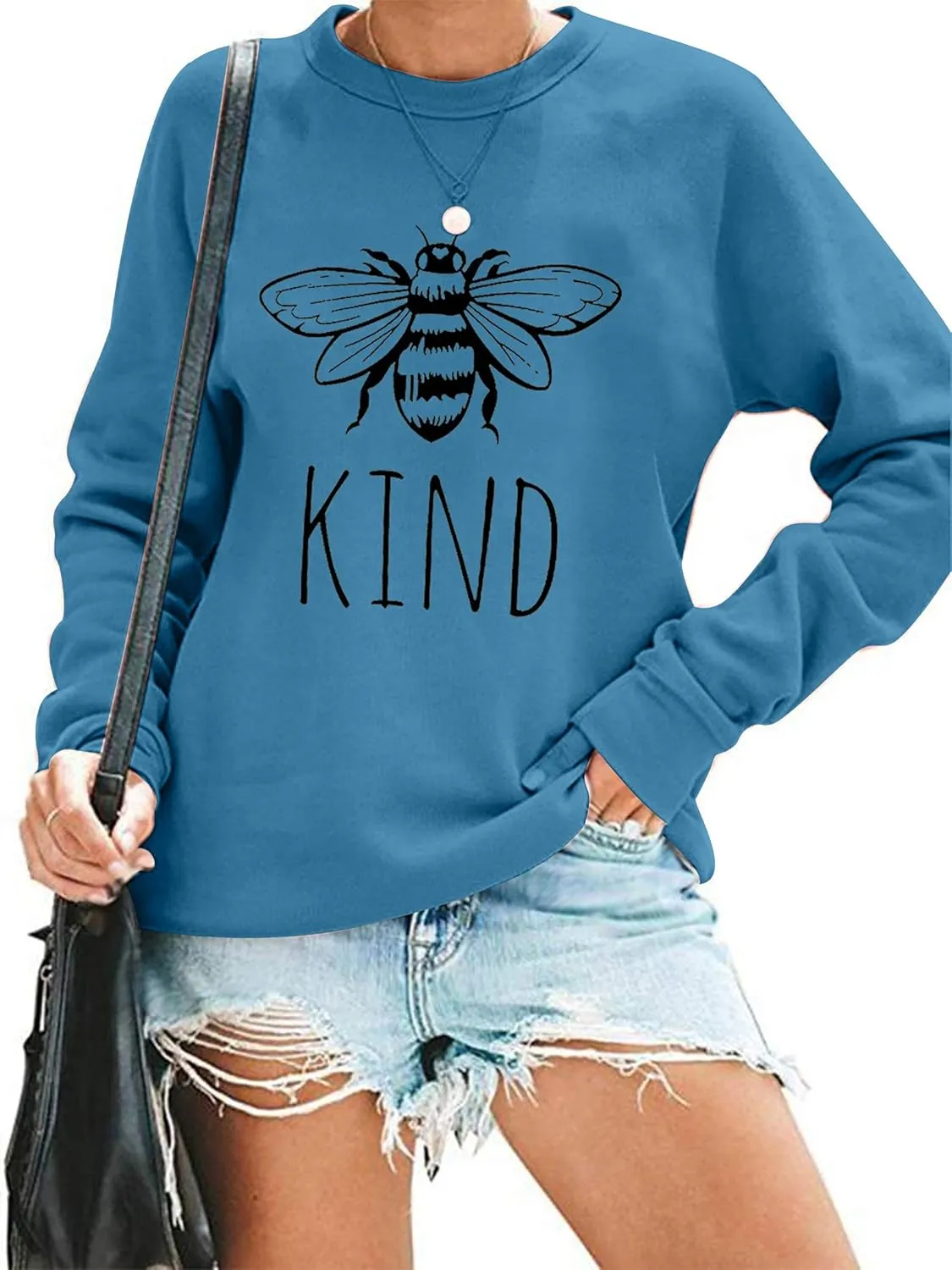 QYZ-Top Women's Bee Kind Saying Graphic Sweatshirts Ladies Inspirational Teacher Fall Casual Pullover Tops