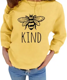 QYZ-Top Women's Bee Kind Saying Graphic Sweatshirts Ladies Inspirational Teacher Fall Casual Pullover Tops