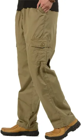Raroauf Men's Full Elastic Waist Casual Cargo Pants Relaxed Fit Lightweight Pull On Work Pant