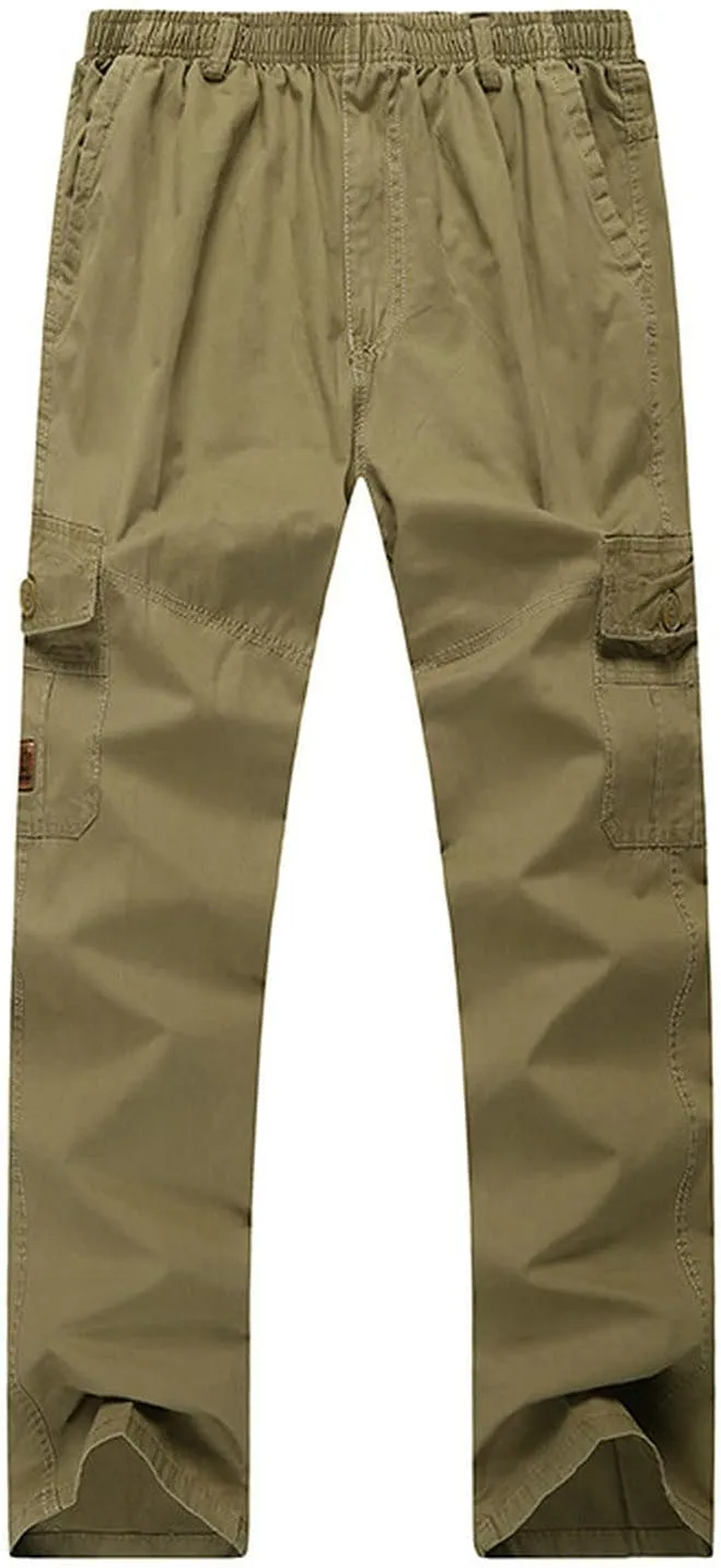 Raroauf Men's Full Elastic Waist Casual Cargo Pants Relaxed Fit Lightweight Pull On Work Pant