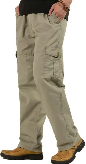 Raroauf Men's Full Elastic Waist Casual Cargo Pants Relaxed Fit Lightweight Pull On Work Pant