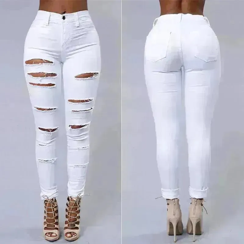 Ripped Jeans Women Skinny Trousers Casual High Waist Pencil Pants