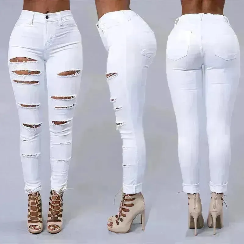 Ripped Jeans Women Skinny Trousers Casual High Waist Pencil Pants