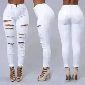 Ripped Jeans Women Skinny Trousers Casual High Waist Pencil Pants