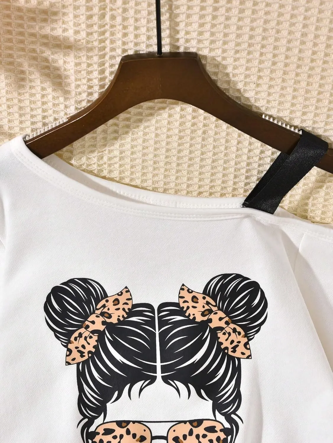 SHENHE Girl's Graphic Print Cut Out Shoulder Asymmetrical Cute Sweatshirt Pullover Top