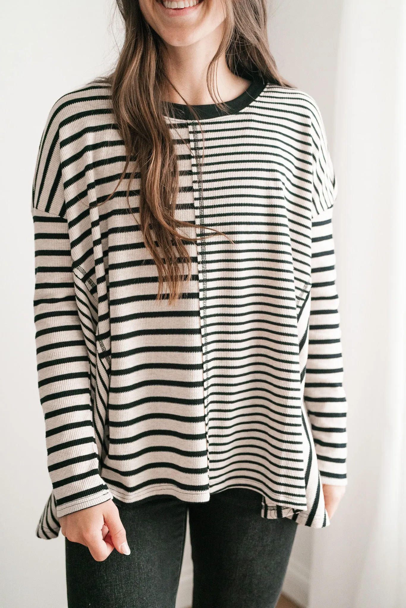 So Far So Good Striped Long Sleeve Top - Black