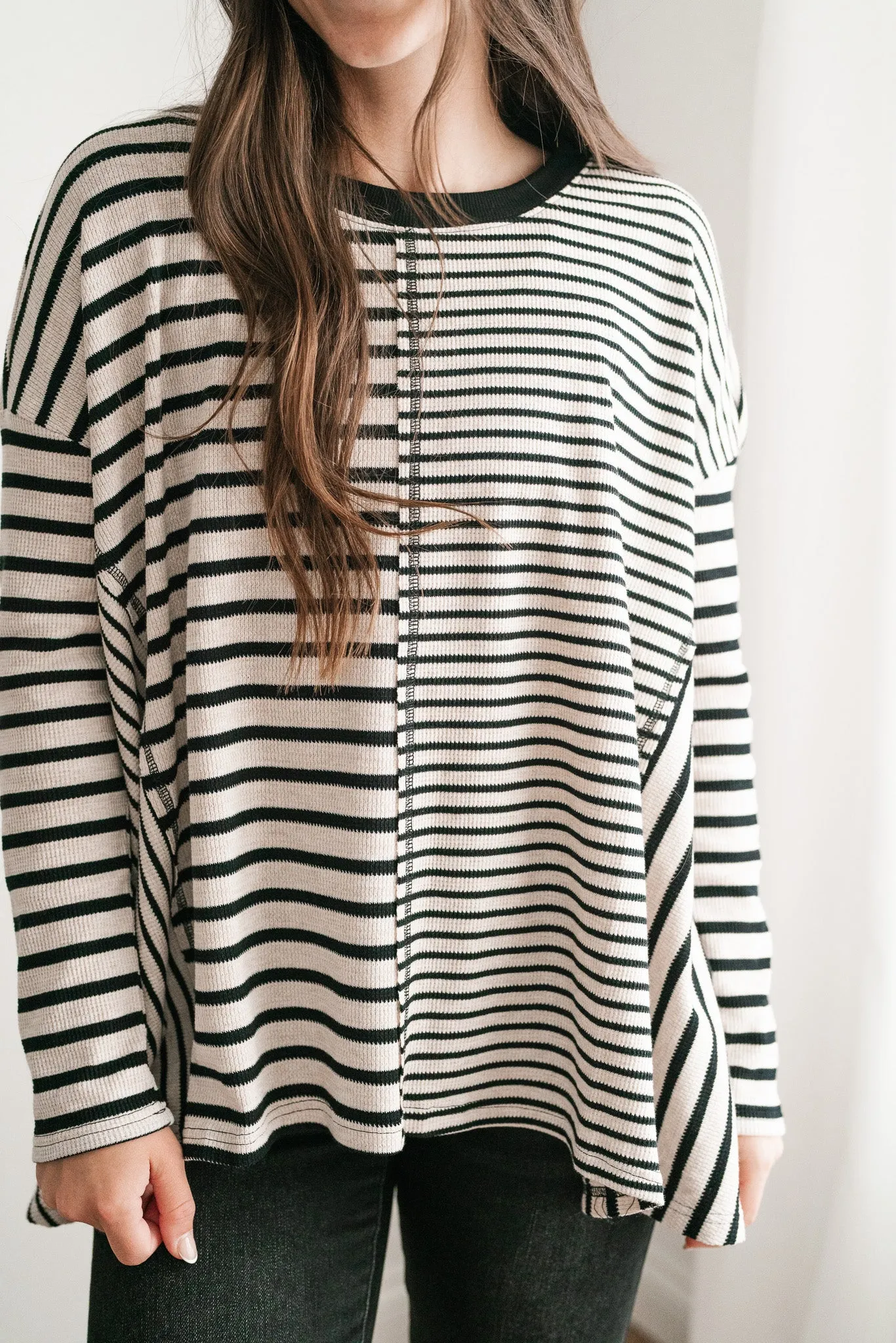 So Far So Good Striped Long Sleeve Top - Black