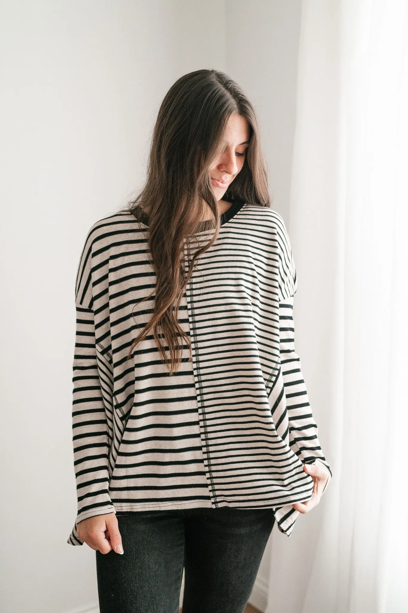 So Far So Good Striped Long Sleeve Top - Black