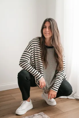 So Far So Good Striped Long Sleeve Top - Black