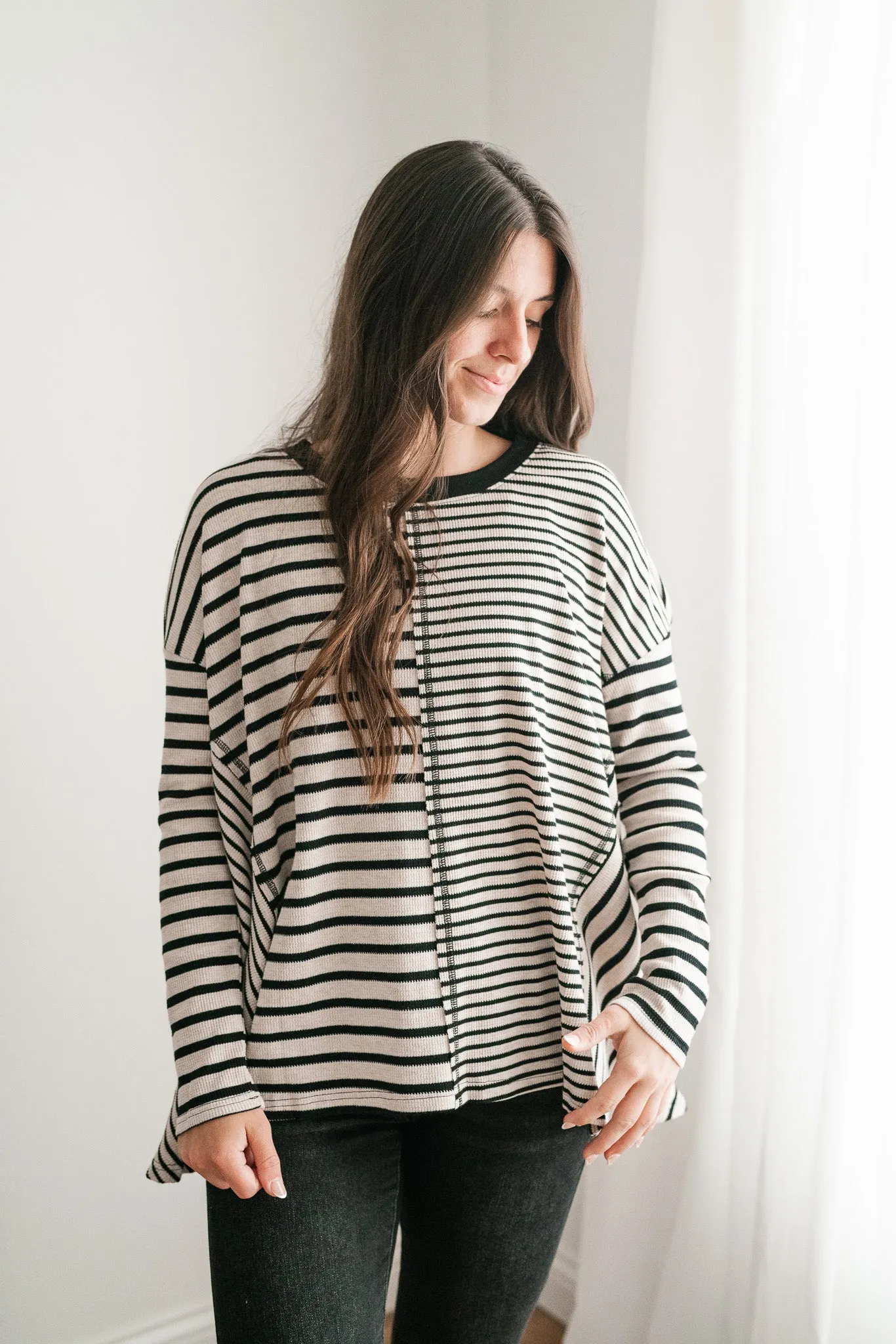 So Far So Good Striped Long Sleeve Top - Black
