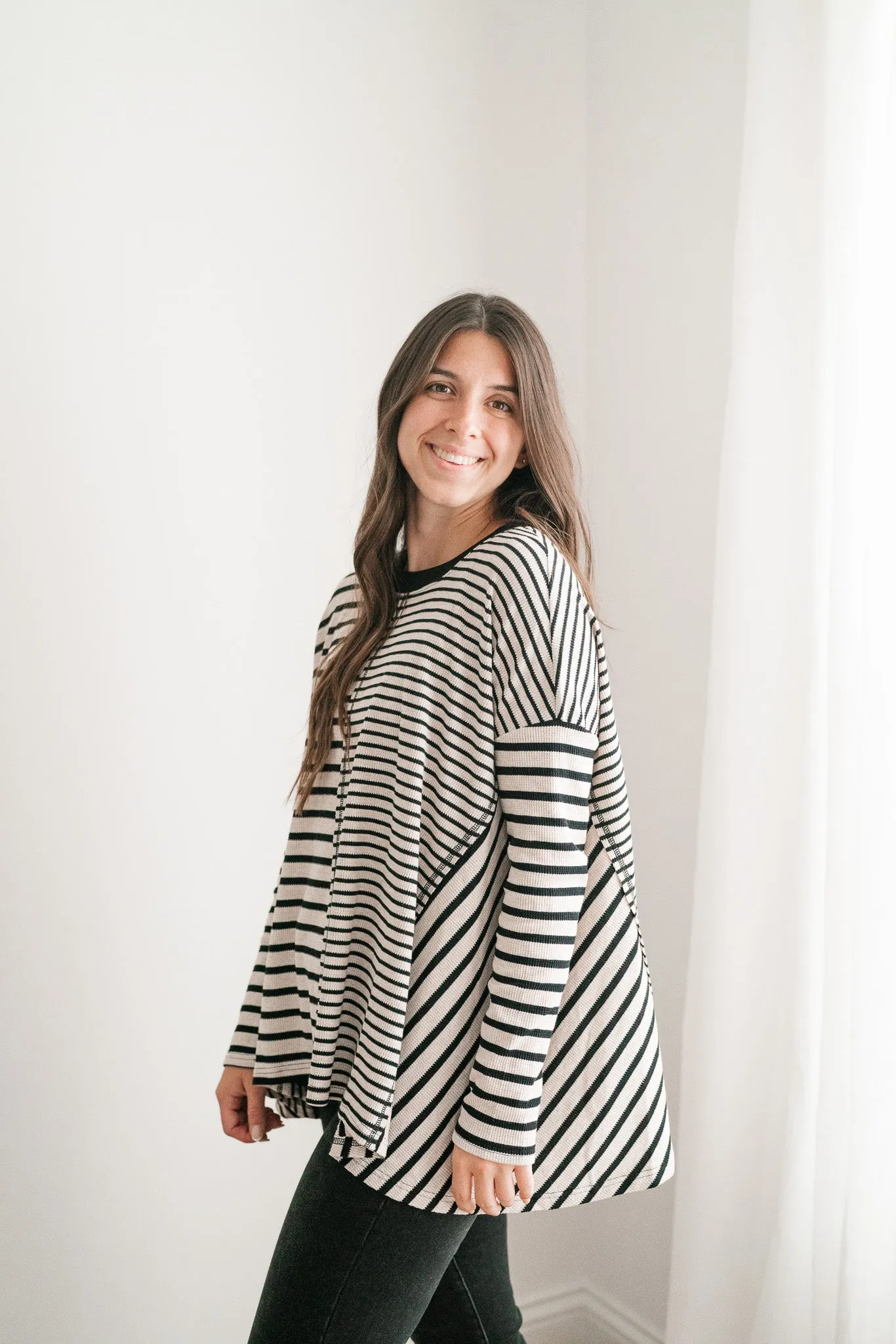 So Far So Good Striped Long Sleeve Top - Black
