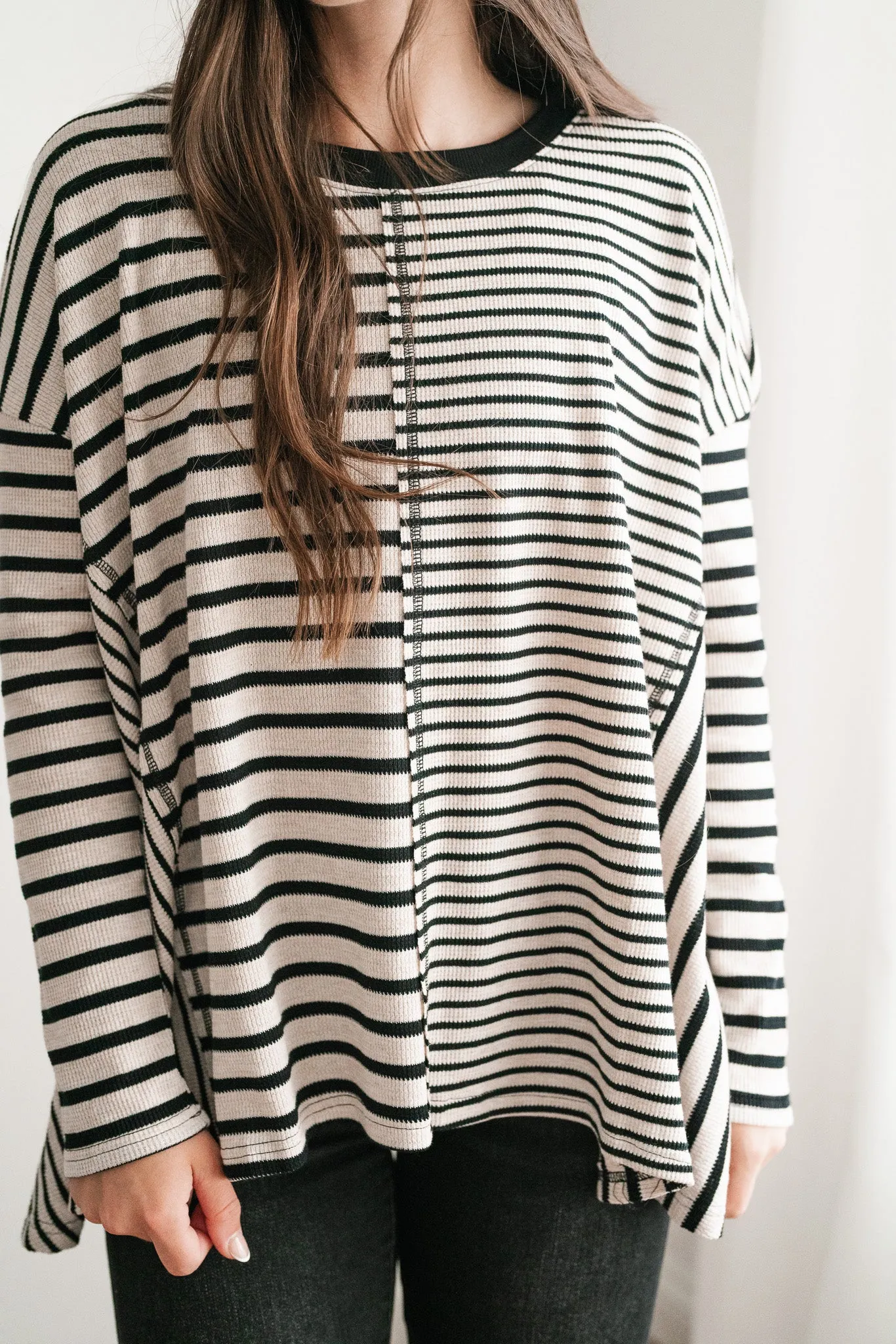 So Far So Good Striped Long Sleeve Top - Black