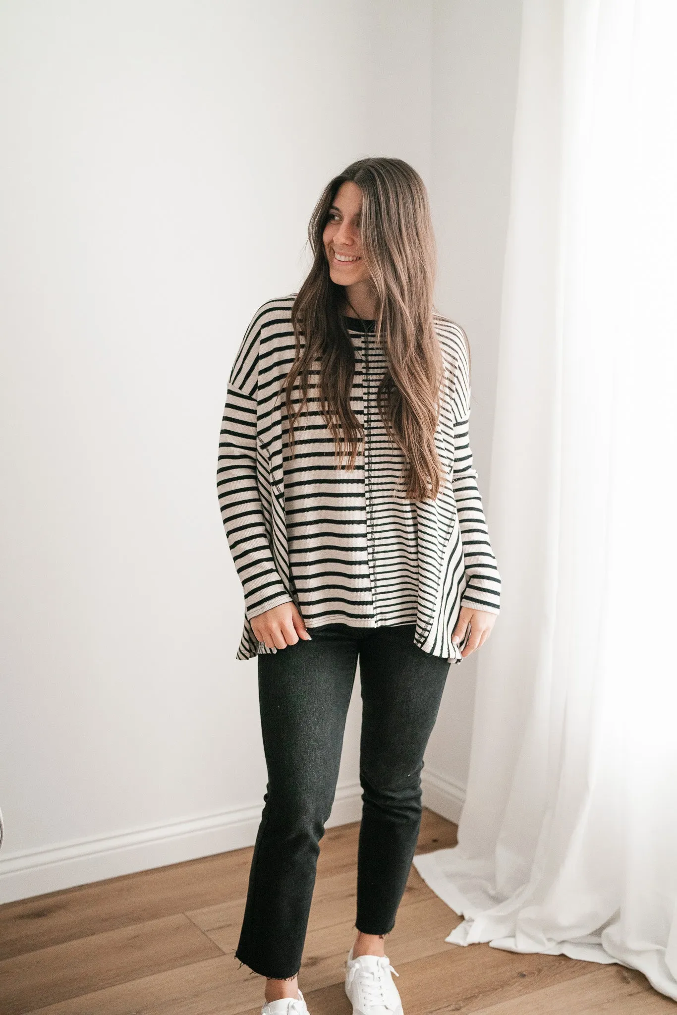 So Far So Good Striped Long Sleeve Top - Black