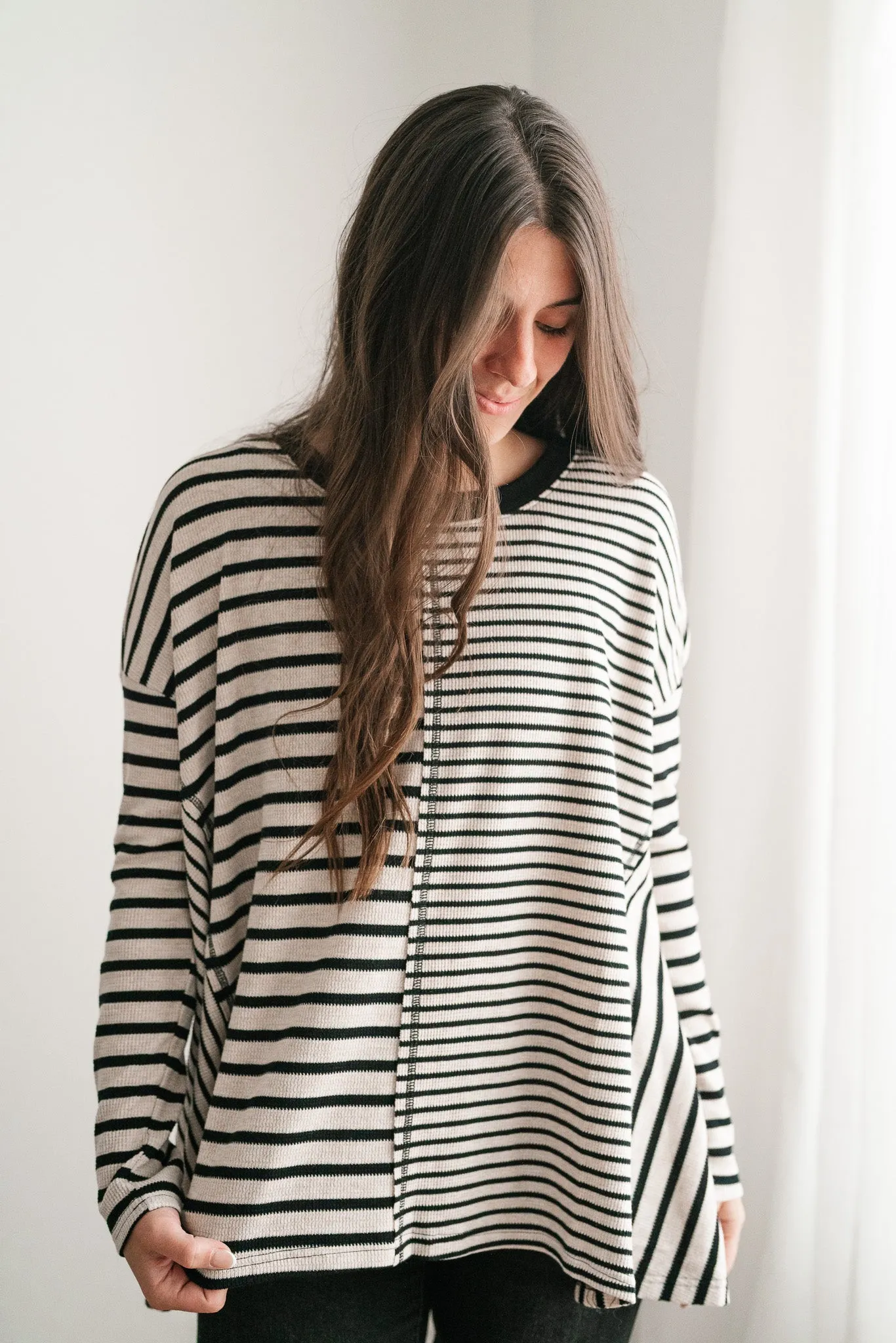 So Far So Good Striped Long Sleeve Top - Black