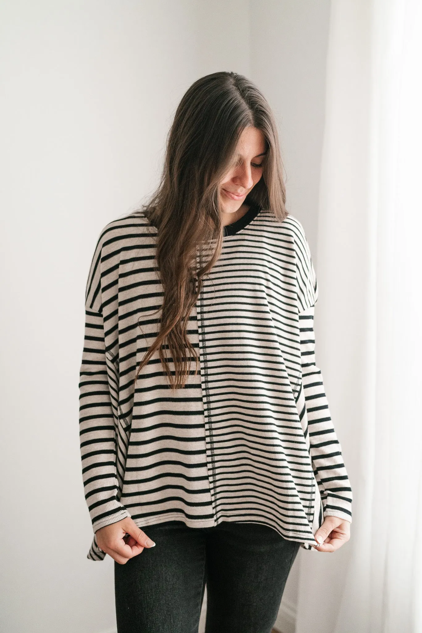 So Far So Good Striped Long Sleeve Top - Black