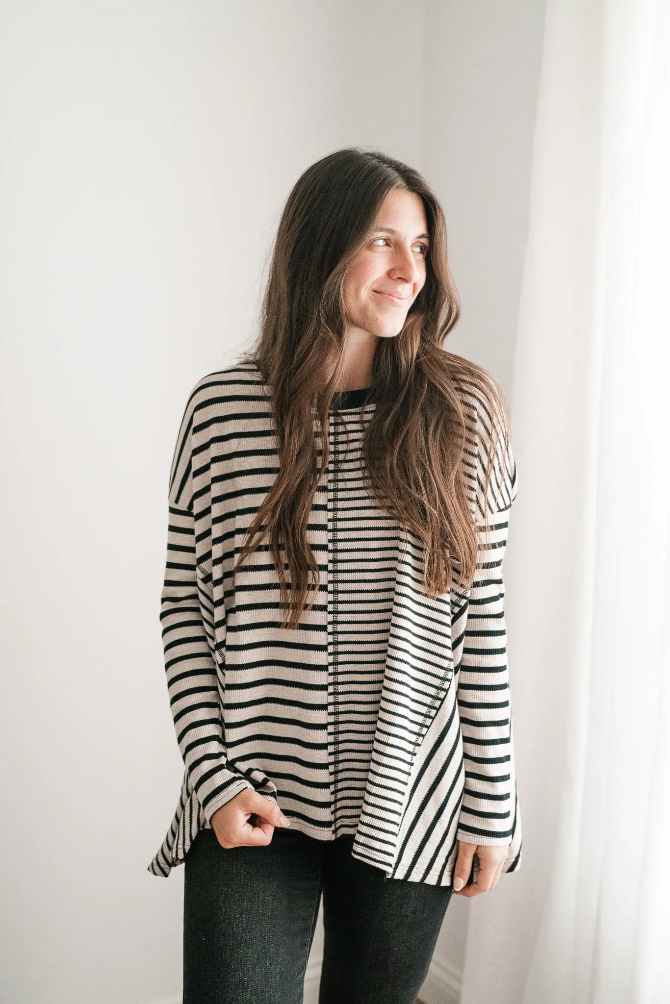 So Far So Good Striped Long Sleeve Top - Black