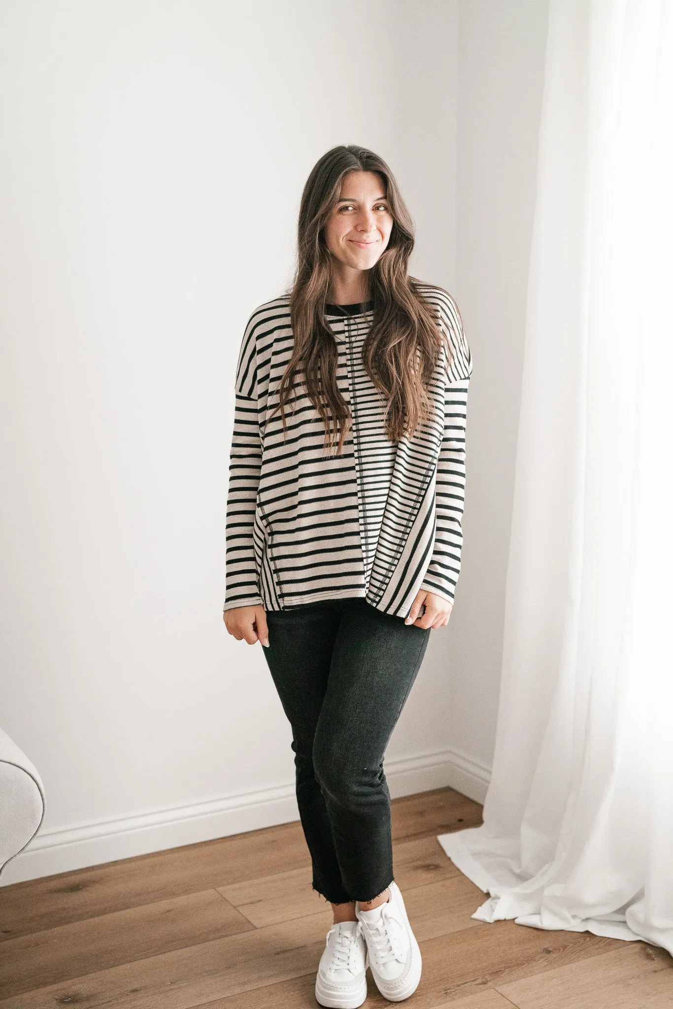So Far So Good Striped Long Sleeve Top - Black