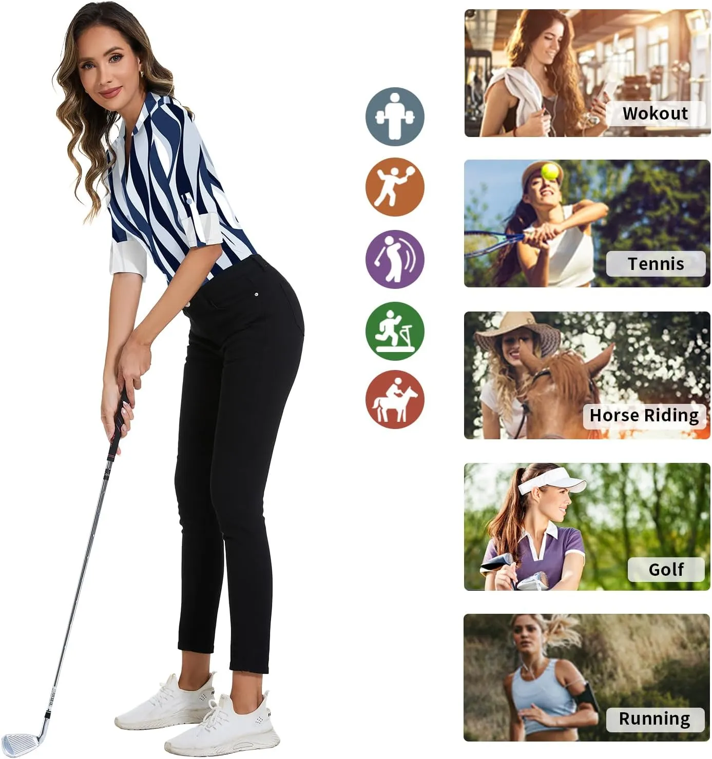 Soneven Womens 3/4 Roll Sleeve Golf Polo Shirts V Neck Long Sleeve Button Up Shirts Business Casual Tops Work Blouses
