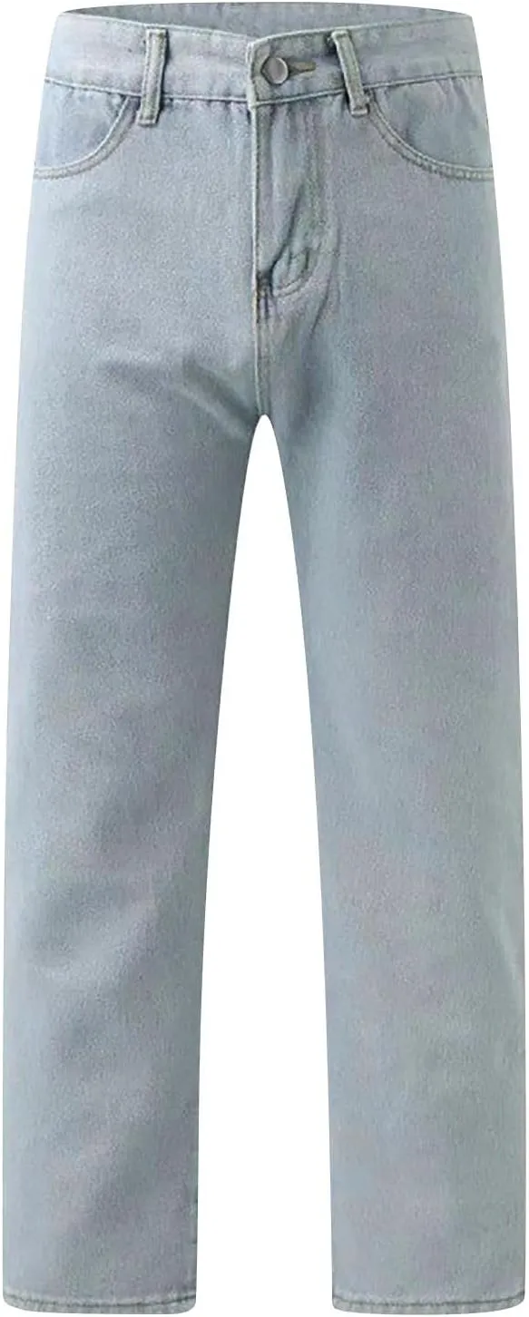 Straight Leg Jeans for Women High Waisted Stretchy Frayed Raw Hem Loose Denim Pants Casual Baggy Bootcut Trousers