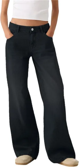 Straight Leg Jeans for Women High Waisted Stretchy Frayed Raw Hem Loose Denim Pants Casual Baggy Bootcut Trousers