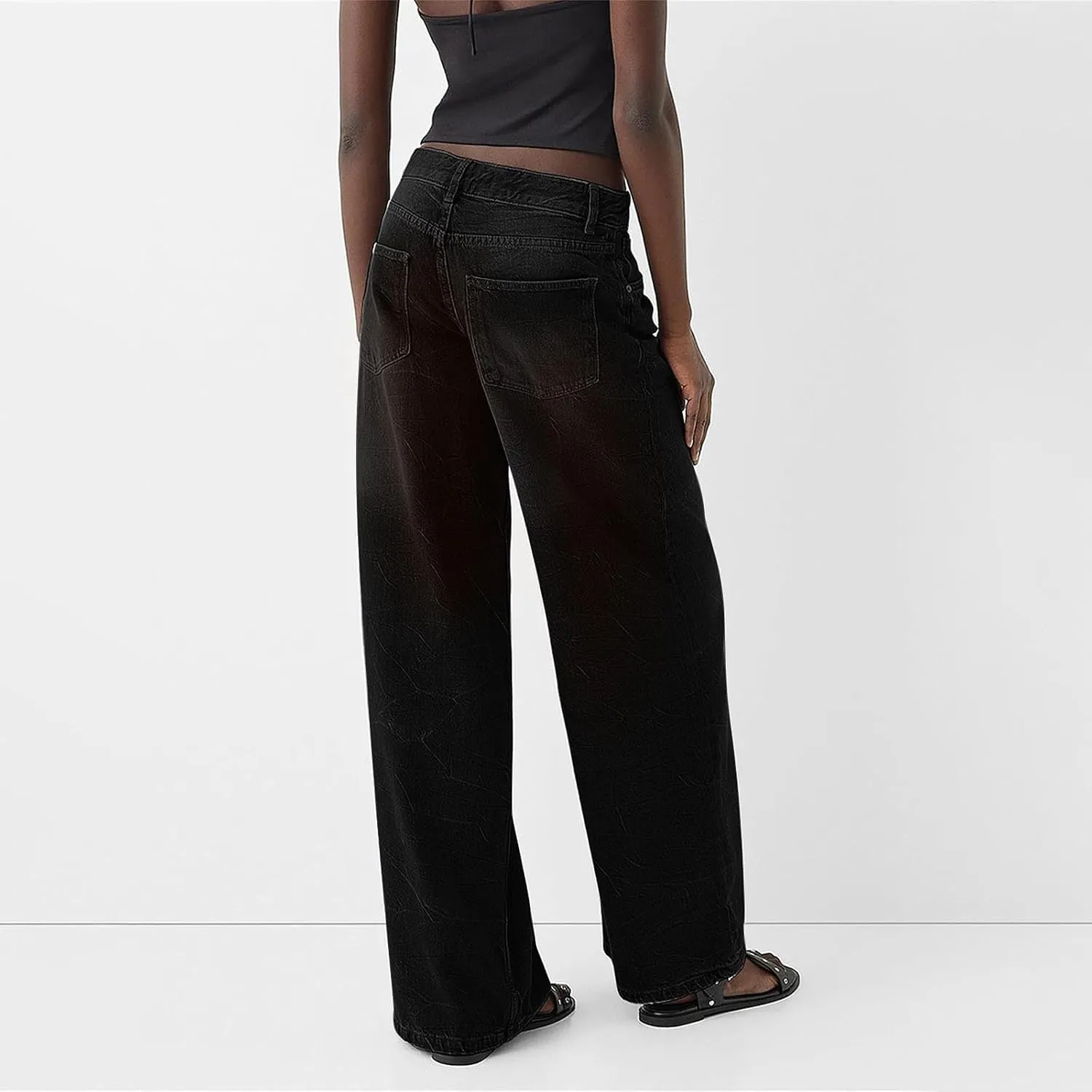 Straight Leg Jeans for Women High Waisted Stretchy Frayed Raw Hem Loose Denim Pants Casual Baggy Bootcut Trousers