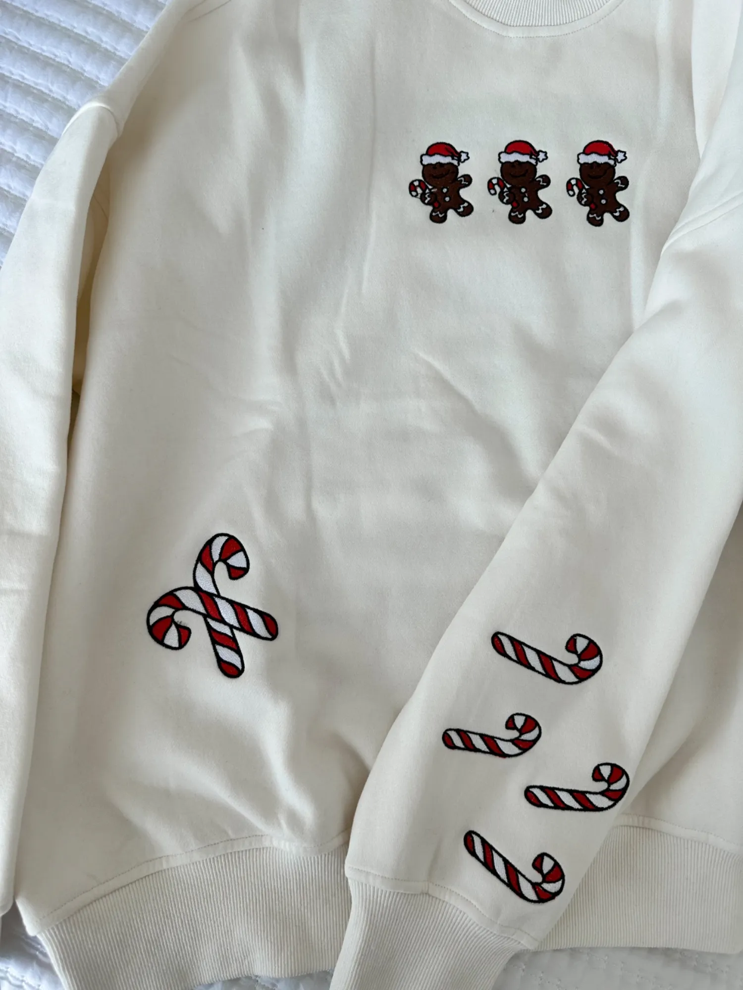 Sugar & Spice Embroidered Gingerbread Oversized Crewneck Sweatshirt (Ivory)