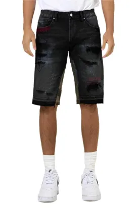 TEEK - Black Camo Paneled Released Hem Denim Shorts