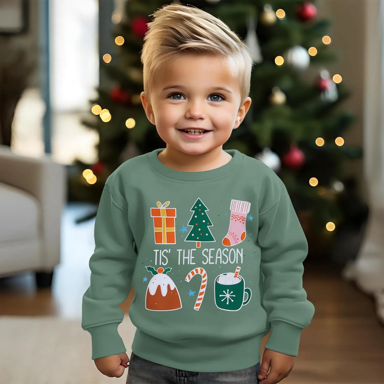Toddler Baby Christmas Sweatshirt Kid Boy Girl Funny Its The Season Xmas Pullover Holiday Crewneck Long Sleeve Shirt