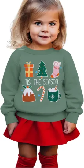 Toddler Baby Christmas Sweatshirt Kid Boy Girl Funny Its The Season Xmas Pullover Holiday Crewneck Long Sleeve Shirt